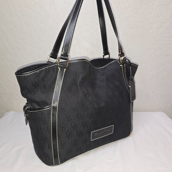 Dooney & Bourke Large Black Signature / Logo Canvas Shoulder Tote Bag - Picture 7 of 15